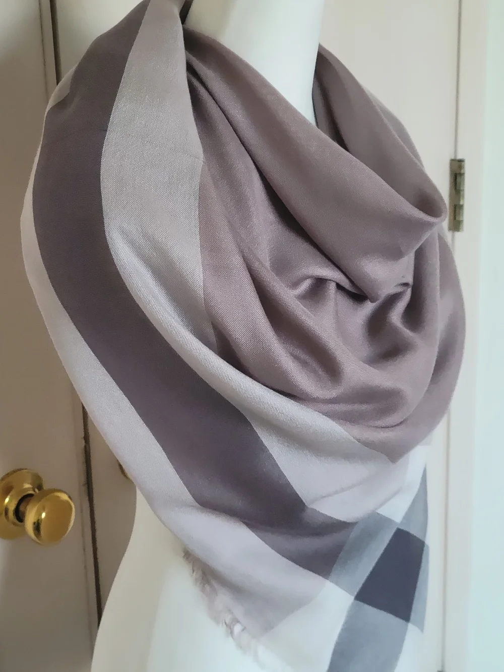 Coach Gray & Taupe Plaid Silk-Blend Square Scarf